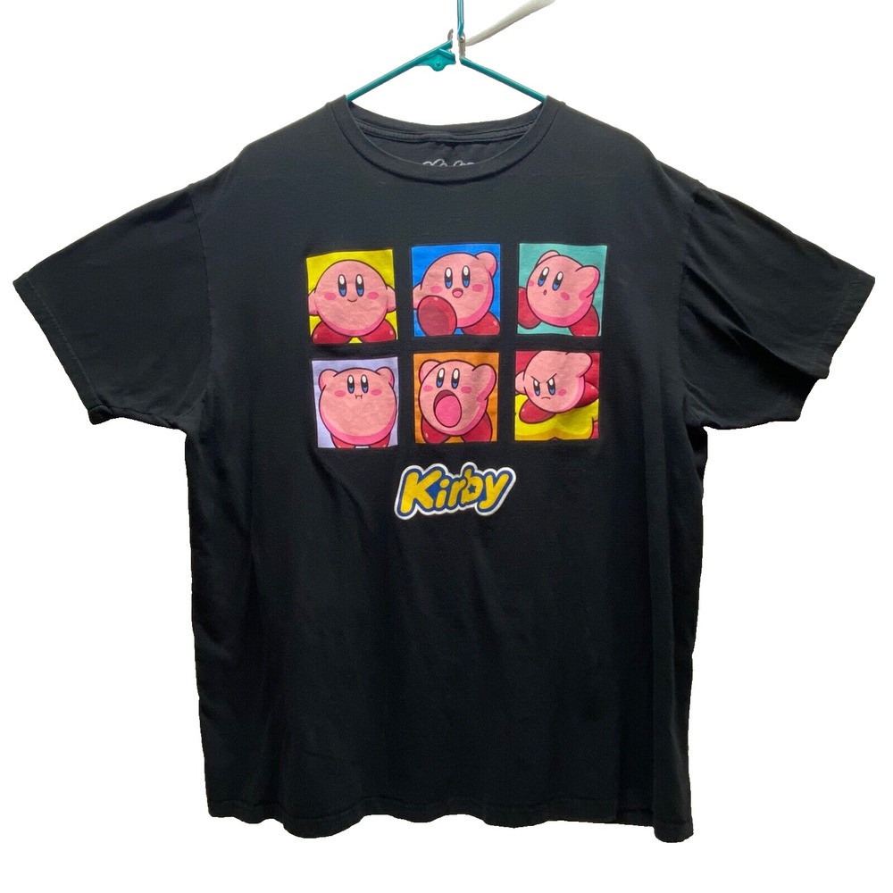 Kirby Graphic T-Shirt Men's XL Black Short Sleeve Crewneck Nintendo Gaming EUC